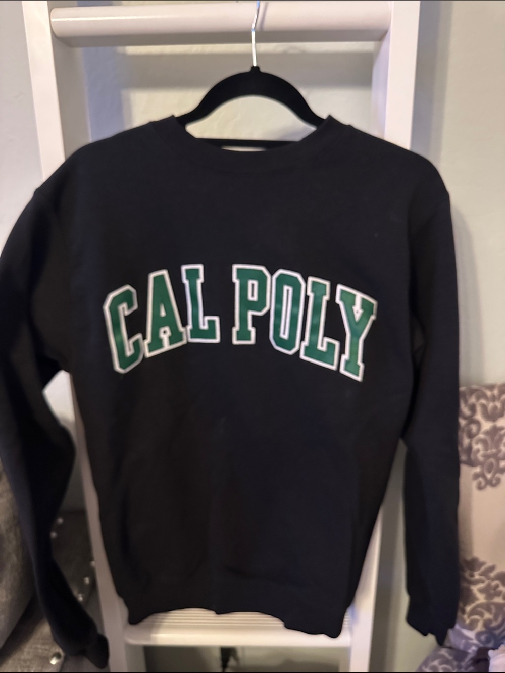 Champion Black Crewneck Sweatshirt with Green and White CAL POLY Logo